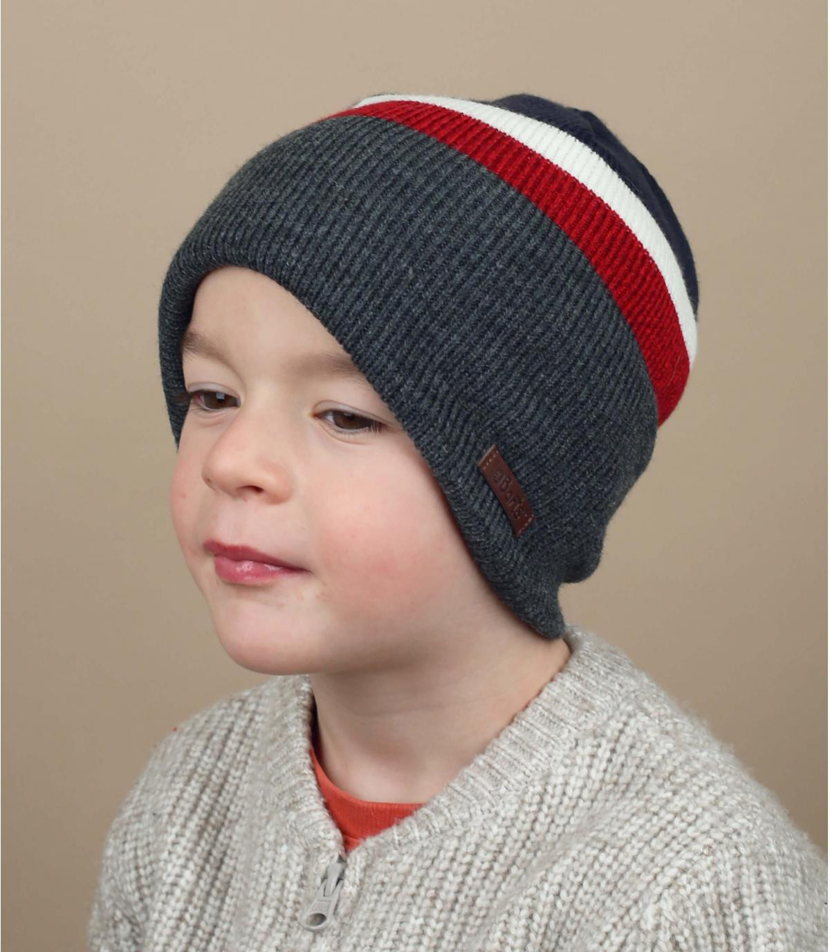 kindermuts blauw grijs rood Blazer Beanie Kids dark heather